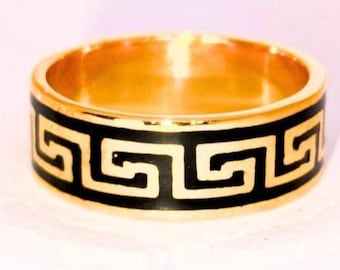 Greek Key Meander Ring , 925 Sterling black enamel Silver Ring, Infinity Symbol, Greece Key Band, Handmade Greek Jewelry, Griechischer Smuck
