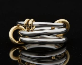Two-Tone Linked Ring: 18k Gold Filled & Sterling Silver Stacking Band, Interlocking Multi-Band Ring.