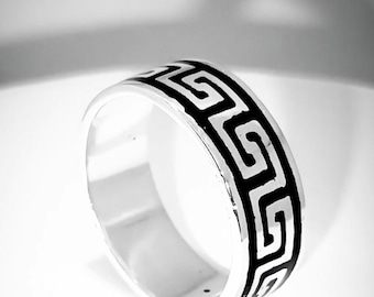 Greek Key Meander Ring , 925 Sterling black enamel Silver Ring, Infinity Symbol, Greece Key Band, Handmade Greek Jewelry, Griechischer Smuck