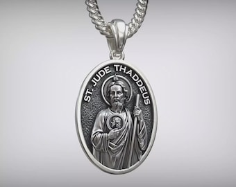 Saint Jude Oval Medal Necklace | Catholic Religious Pendant | Protection Christian Jewelry Gift (Pendant only)