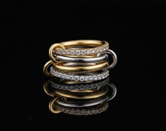 Moissanite Interlocking Ring | 18K Gold Filled Multi-Band Stacking Ring | Spinelli Dupe CZ Eternity Ring |Two-Tone Statement Jewelry Gift