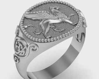 Griffin Signet Ring for Men | Mythical Creature Ring | Ancient Guardian Symbol Jewelry | Vintage Style Statement Gift