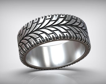 Car Racer Tire Band Ring, Racing Wedding Band, Car Guy Ring, Motorcycle Men Ring, Car Lover Gift, Silver Tire Ring, Gothic Men Ring