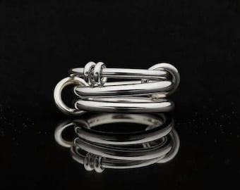 Two-Tone Linked Ring: 18k Gold Filled & Sterling Silver Stacking Band, Interlocking Multi-Band Ring.