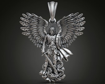 Archangel Michael Wings Pendant, 925 Silver Warrior Angel Necklace, Christian Faith Jewelry (Pendant only)