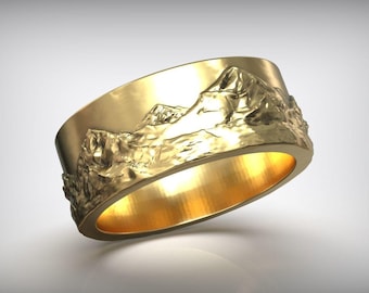Mountain Range Wedding Band, 925 Sterling Silver Landscape Ring, Nature Inspired Adventure Band, Rustic Outdoors Unisex Ring