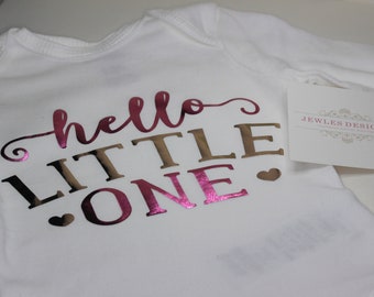 Custom Onesie, gift set, Baby Onesie, Hello Little One, Hello World, Newborn baby girl,  Baby shower gift, Keepsake