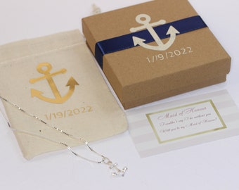 Anchor Pendant Charm Necklace, Nautical Necklace, Destination Wedding accessories, Wedding Party gift sets, Sterling Silver Anchor charm