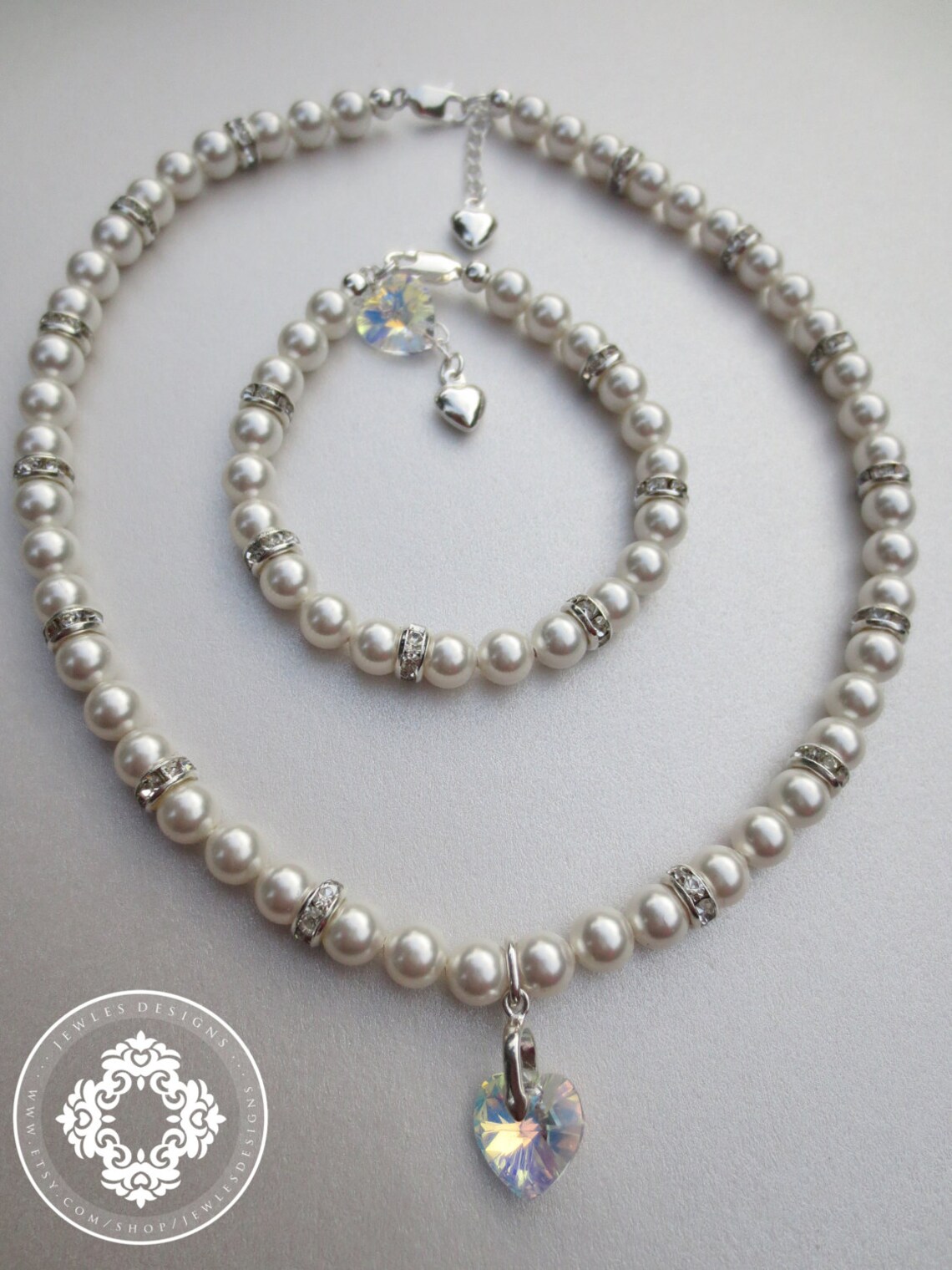 Flower Girl SET Necklace and Bracelet in Swarovski Pearls Etsy