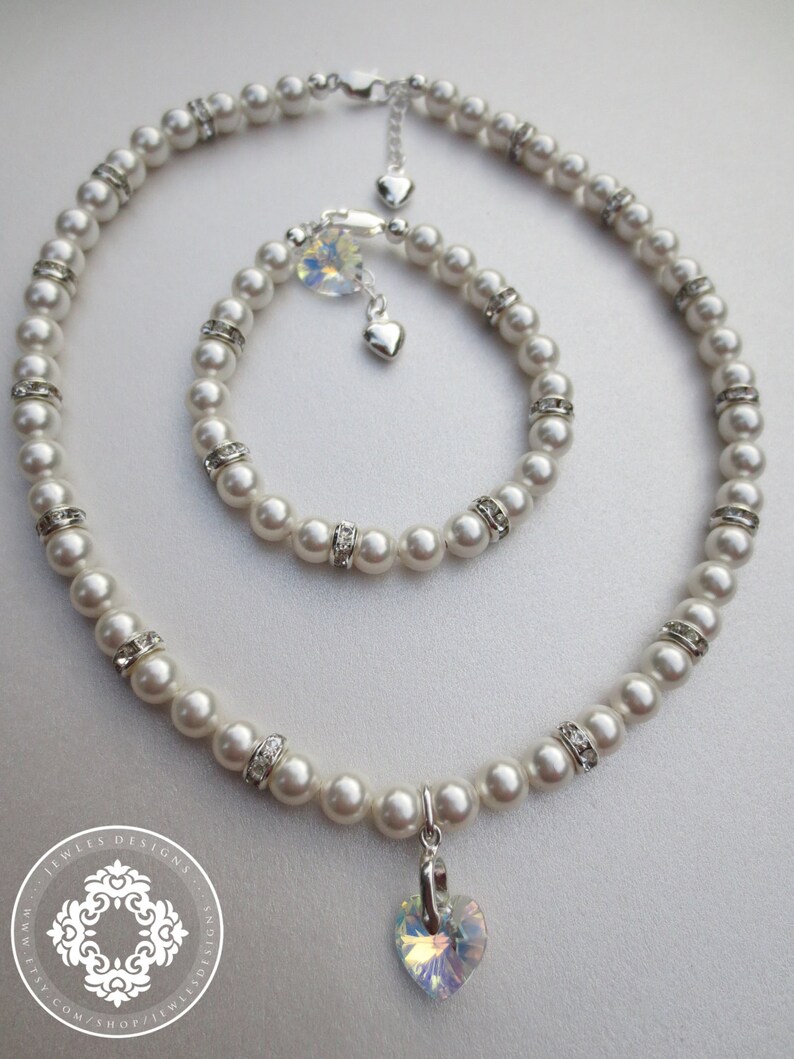 Flower Girl SET Necklace and Bracelet in Swarovski Pearls Etsy