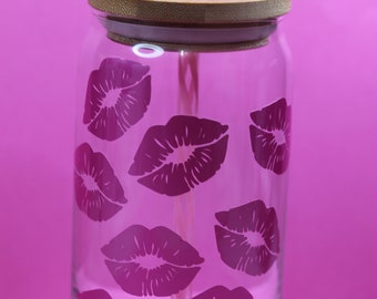 Cold Coffee Valentines Lips Glass, Iced Coffee Cup, Lips Valentines Glass, Custom Beer Can glass, Custom Libbey glass