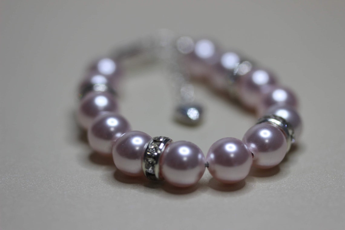 Infant Jewelry SWAROVSKI Pink Pearl Baby bracelet Baptism Etsy