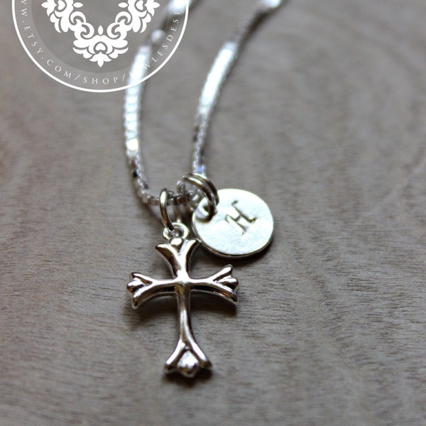 Personalized Sterling Silver Cross Necklace,  Childrens Necklace, baptism Jewellery, JewlesDesigns on Etsy