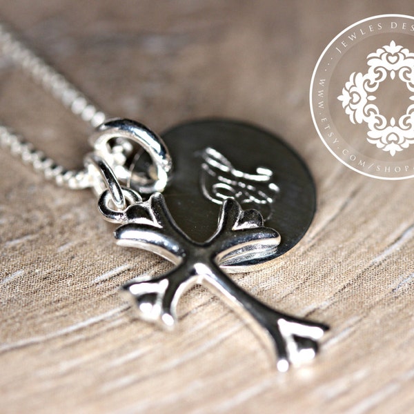 Personalized Sterling Silver Cross Necklace,  Childrens Necklace, baptism Jewellery, JewlesDesigns on Etsy