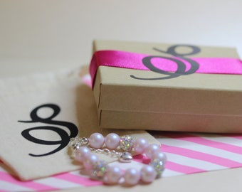 Custom Children's Pearl Bracelet With Crystal disco ball beads, Custom Baby Gifts
