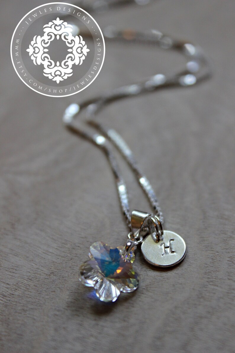 Flower girl Necklace/ Flower necklace/ Inital disc/ Monogram/ Etsy