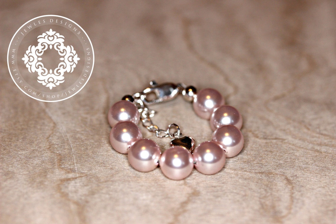 Infant Jewelry SWAROVSKI Pink Pearl Baby Bracelet Baptism Etsy