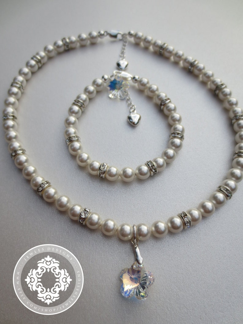 Flower Girl SET Necklace and Bracelet in Swarovski Pearls Etsy