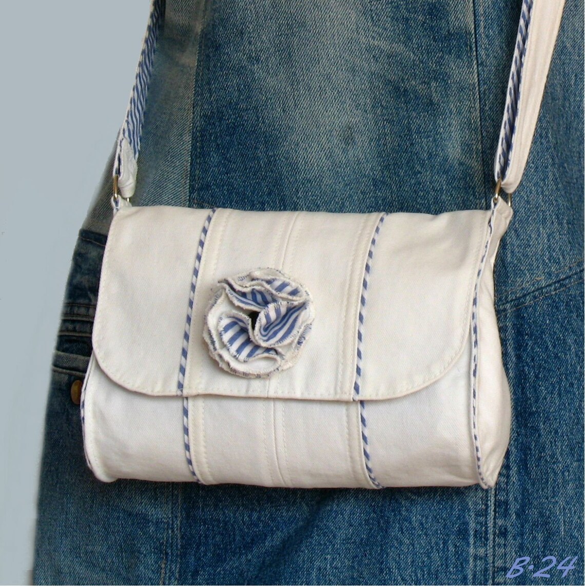 White Denim Bag Crossbody Bag Recycled Jeans Bag Boho Etsy
