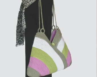Colorful summer bag, beach bag, tote bag, hand crochet bag, cotton bag, white, grass green, violet, gray