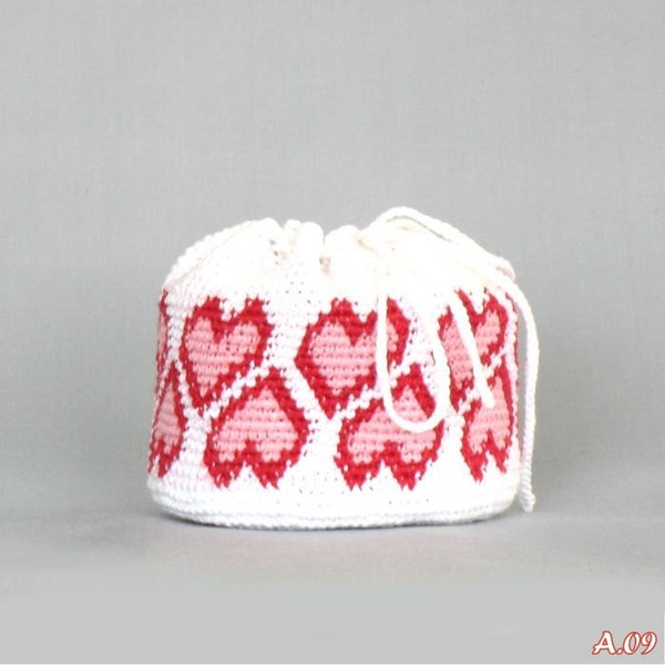 Cadeau de la Saint-Valentin, sac clé au crochet blanc avec décoration de coeur, bourse cosmétique blanche, 2016 Tendances