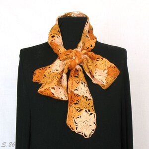 Lace long spring scarf, autumn colors latent crochet scarf, handmade accessories, scarf of flowers, lacy crochet orange yellow scarf