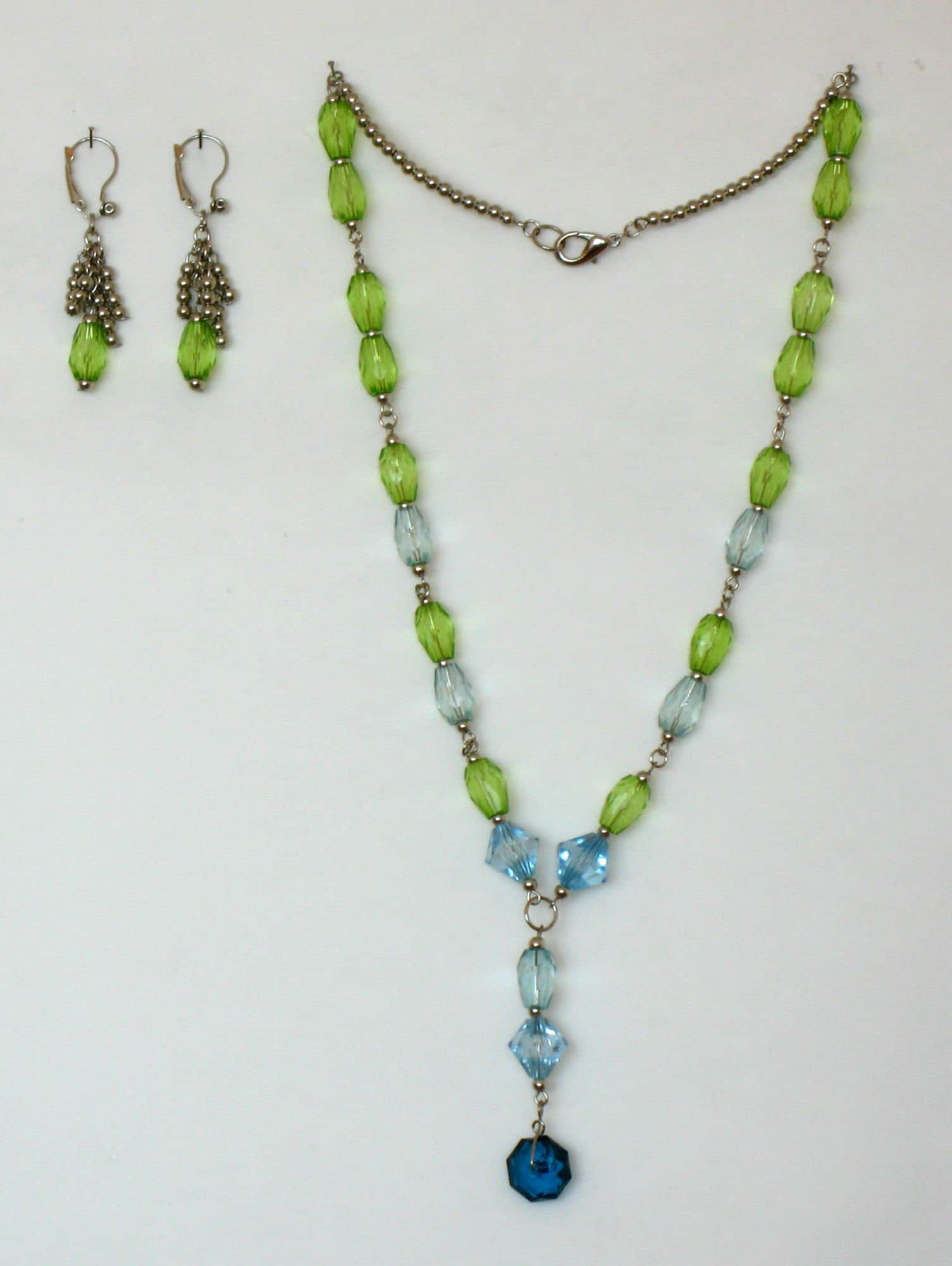 Green Crystal Plastic Beads Necklace Green Earrings Jewelry - Etsy