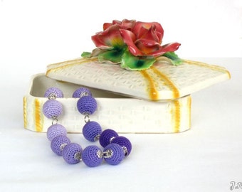 Lilac handmade crochet  necklace, Lilac ball crochet  jewelry, Colored linen, Lilac cotton beaded crochet, Eco friendly necklace