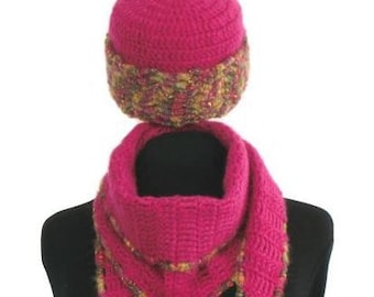 Veilo Set Invernale 2 Pezzi Donna - Sciarpa A Girocollo E Cappello Con Pompon Rimovibile - Lavorato A Maglia, Rosso Bordeaux, Taglia Unica