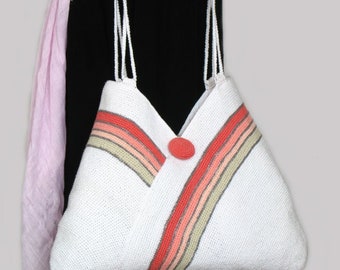 Spring summer shoulder bag, everyday medium bag, crochet handbag, hobo handbag, white shoulder bag, handmade crochet tote bag, knitted bag