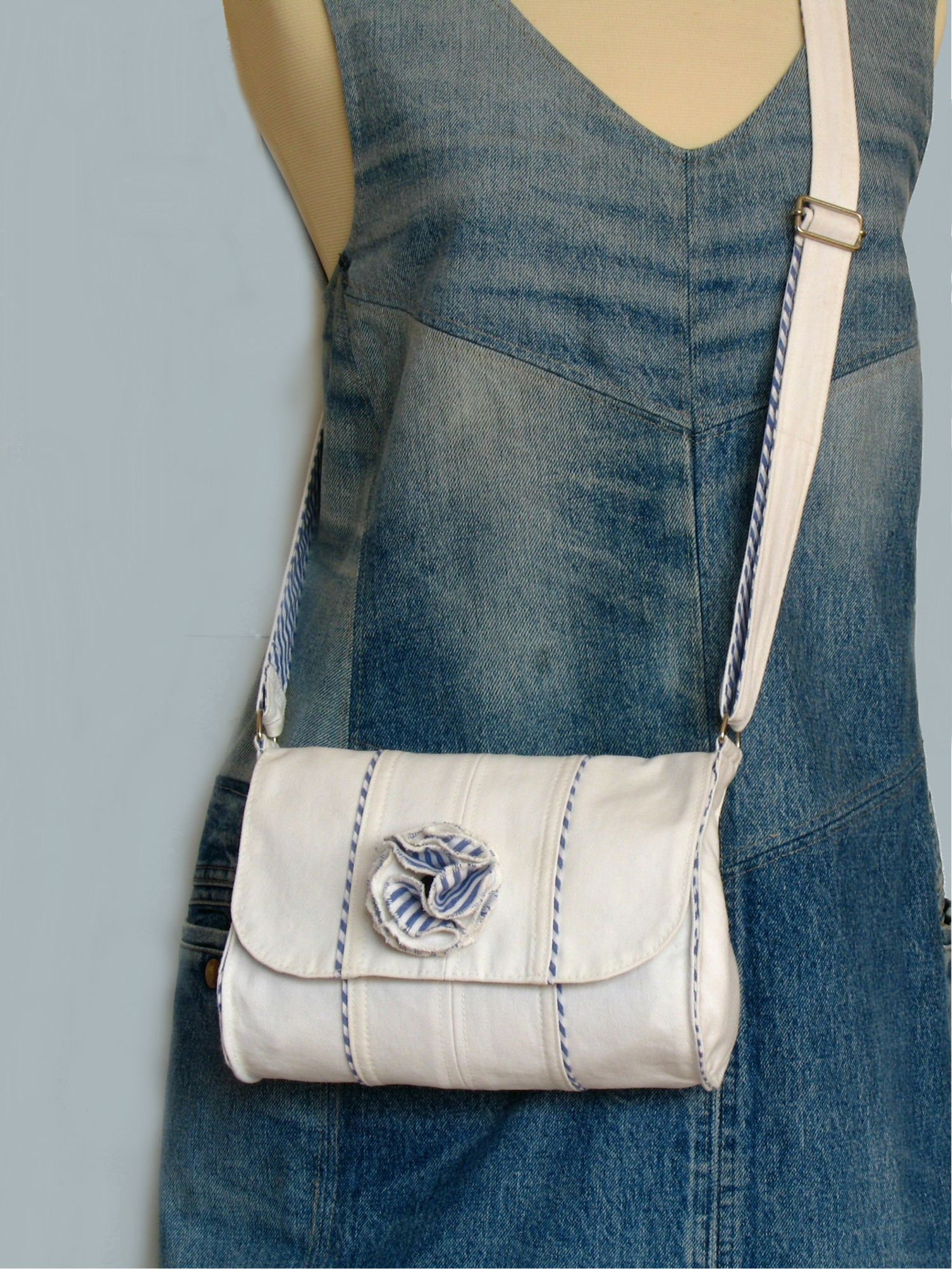 White Denim Bag Crossbody Bag Recycled Jeans Bag Boho Etsy