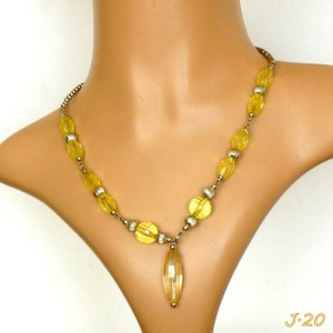 Yellow crystal plastic beads necklace, vintage style jewelry, party jewelry, summer crystal plastic jewelry, hobo style jewelry