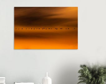 Canadian Geese Flying North Sunset Poster - Nature Wall Art - Rustic Cabin Decor - Wildlife Photography Print - Gift for Nature Lovers