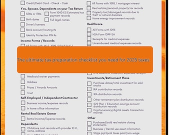 Annual Individual Tax Checklist 1040 & Organizer | Essential Tax Prep Forms List | Digital Download