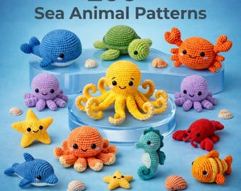 200+ Seetier Häkelanleitungen-Bundle PDF | Ozean Amigurumi Oktopus Wal Schildkröte Seepferdchen Fisch Krabbe | Sofortiger Download PDF mit gehäkeltem Tiermotiv