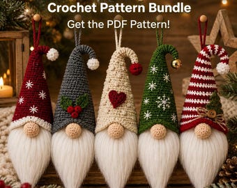 Christmas Gnome Crochet Pattern Bundle 5 in 1, Amigurumi Ornament PDF Pattern, Holiday Gnome Decor, Digital Download, Intermediate Crochet