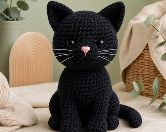 Amigurumi Cat Crochet Pattern, Black Cat PDF, Crochet Kitty Pattern, Digital Download Amigurumi, Cute Cat Plush Pattern