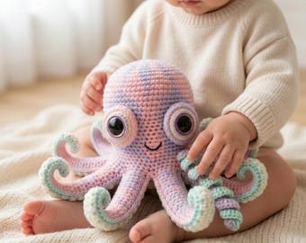 Crochet Octopus Pattern PDF | Sea Animal Amigurumi Octopus Plushie | Sea Toy Crochet Pattern | Crocheted Eyelids | DK Yarn Pattern PDF