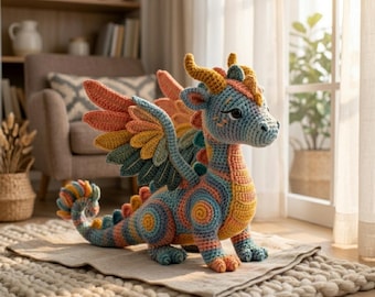 Crochet Dragon Plushie, Handmade Fantasy Stuffed Animal, Unique Nursery Decor, Soft Colorful Toy, Gift for Dragon Lover, Mythical Creature