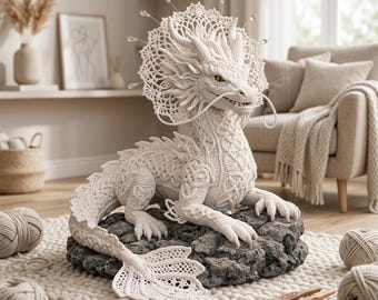 Crochet Dragon Pattern, Fantasy Creature Tutorial, DIY Mythical Sculpture PDF, Celtic Lace Dragon Pattern, Advanced Crochet Dragon Guide