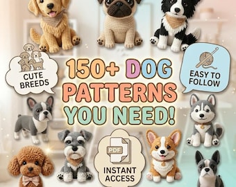 100+ dog crochet pattern bundle set cute kawaii style nursery decor and craft fair stock instant download beginners guide plus puppy designs
