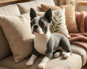 Realistischer Hund Häkelanleitung PDF | Boston Terrier Amigurumi Plüschtier | Gehäkelte realistische Boston Terrier Muster