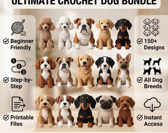 Crochet Dog Pattern Set, Multi Breed Amigurumi Animal Style, DIY Personalized Pet Gift, Craft Project PDF Digital Download Guide