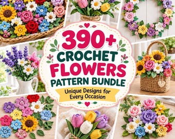 Crochet Flower Pattern PDF, Amigurumi Flower Bouquet Pattern, Rose Sunflower Lily Tulip Crochet Pattern, Digital Download Flower Bundle