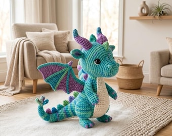Crochet Dragon Plushie, Handmade Fantasy Toy, Baby Shower Gift, Stuffed Animal for Kids, Nursery Decor, Soft Amigurumi Cute Gift for Gamer