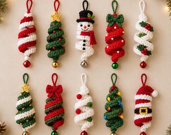 Crochet Christmas Ornament Pattern, Spiral Tree Ornament PDF, Crochet Snowman Pattern, Holiday Bell Ornament Crochet, Christmas Amigurumi