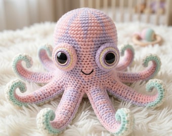 Crochet Octopus Pattern PDF | Sea Animal Amigurumi Octopus Plushie | Sea Toy Crochet Pattern | Crocheted Eyelids | DK Yarn Pattern PDF