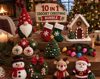 Crochet Christmas Bundle Pattern, Amigurumi Set PDF, Crochet Santa Snowman Pattern, Christmas Gnome Wreath Crochet, Crochet Collection