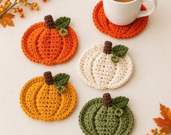 Crochet Pumpkin Coaster Pattern Easy Beginner Fall Home Decoration Autumn Mug Rug Thanksgiving Table Gift Idea PDF Instant Download Tutorial