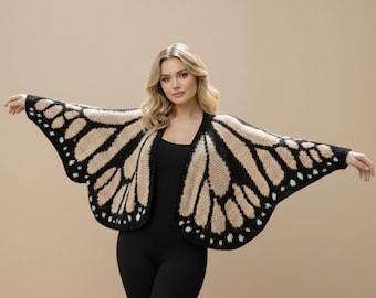 Wzór na szydełkowy kardigan ze skrzydłami motyla monarcha: obszerny sweter w formacie PDF